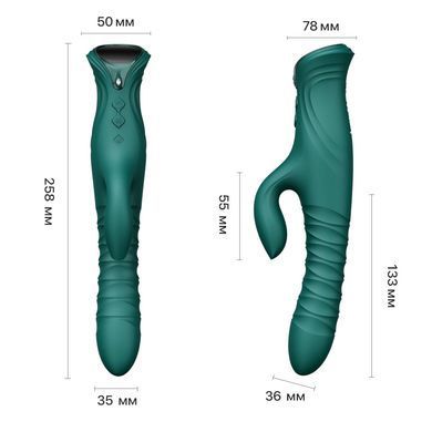 Смарт пульсатор-кролик з вібрацією Zalo Mose 2 Turquoise Green, підігрів до 42 &deg;C, кристал Swarovski