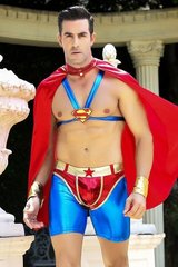 Мужской эротический костюм супермена "Готовый на всё Стив" S/M: плащ, портупея, шорты, манжеты, S/M