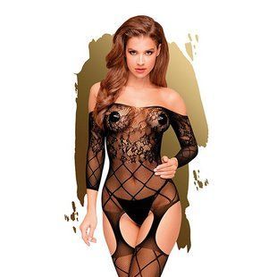 Бодистокинг с флористическо-геометрическим орнаментом Penthouse - Top-Notch Black S/L, Черный