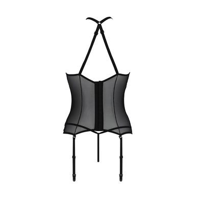 Корсет с пажами Passion SATARA CORSET S/M black, стринги, кружево, застежки спереди и сзади