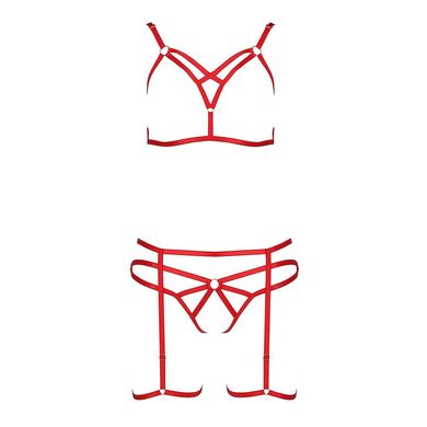 Комплект белья Passion Exclusive MAGALI SET OpenBra S/M, red, стрэпы, лиф, трусики и пояс, Красный, S/M