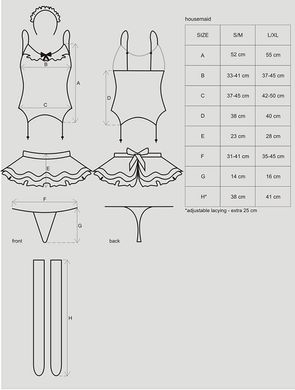 Эротический костюм горничной с юбкой Obsessive Housemaid 5 pcs costume S/M, black, топ, юбка, стринг