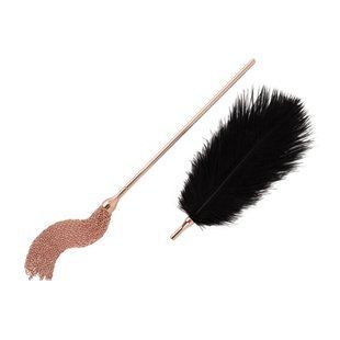 Щекоталка с металлическим флоггером Rosy Gold - Feather Tickler & Whip