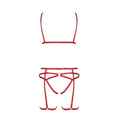 Комплект білизни Passion Exclusive MAGALI SET OpenBra XXL/XXXL, red, стрепи, ліф, трусики і пояс, Червоний, XXL/XXXL