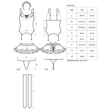 Эротический костюм горничной с юбкой Obsessive Housemaid 5 pcs costume S/M, black, топ, юбка, стринги, повязка на голову, чулки