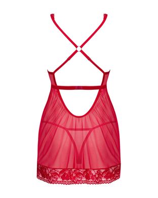 Прозрачная сорочка бэби-долл Obsessive Lacelove babydoll & thong XL/2XL Red, кружево, стринги