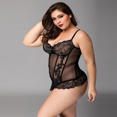 Мереживний корсет JSY &laquo;Сексуальна Белла&raquo; Plus Size Black, дрібна сітка, гіпюр, чашки з кісточками