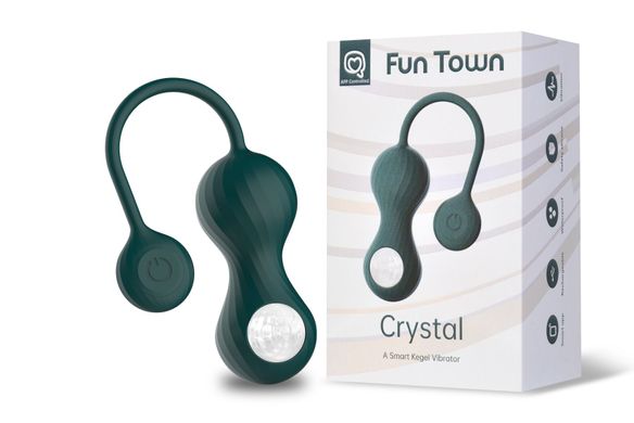 Вагінальні смарт-кульки з вібрацією Fun Town Crystal, з прозорою скляною кулею, Зеленый