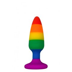 Силиконовая анальная пробка Wooomy Hiperloo Silicone Rainbow Plug S, диаметр 2,4 см, длина 9 см, Радуга