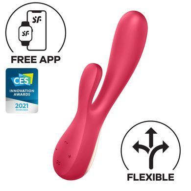 Смарт вибратор-кролик Satisfyer Mono Flex Red, 2 мотора, управление через интернет, Малиновый