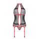 Корсет з пажами PassionSATARA CORSET L/XL red, стрінги, мереживо, застібки спереду та ззаду