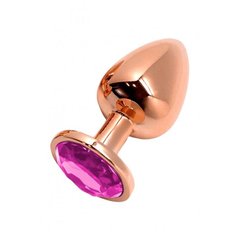 Металлическая анальная пробка Wooomy Tralalo Rose Gold Metal Plug Magenta L, диаметр 4 см, длина 9 с