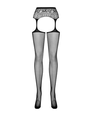 Сітчасті панчохи-стокінги з мереживним поясом Obsessive Garter stockings S307 S/M/L, чорні, імітація