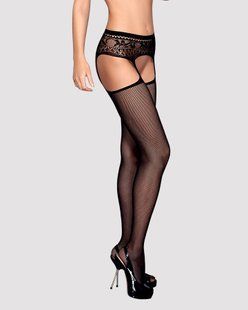 Сетчатые чулки-стокинги с кружевным поясом Obsessive Garter stockings S307 XL/XXL, черные