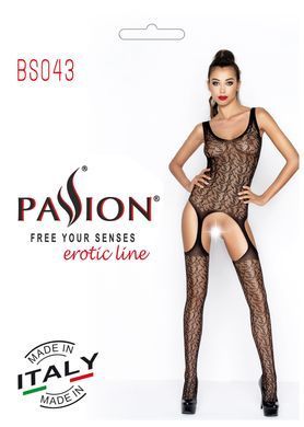 Бодістокінг Passion BS043 black, комбінезон, імітація панчох, Універсальний, Чорний