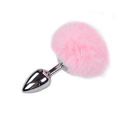 Металлическая анальная пробка Кроличий хвостик Alive Fluffy Plug M Pink, диаметр 3,4 см