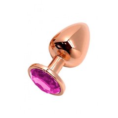 Металлическая анальная пробка Wooomy Tralalo Rose Gold Metal Plug Magenta M, диаметр 3,4 см, длина 8
