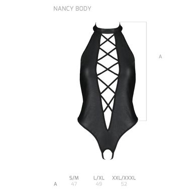 Боді з еко-шкіри з імітацією шнурівки та відкритим доступом Nancy Body black L/XL - Passion, Чорний