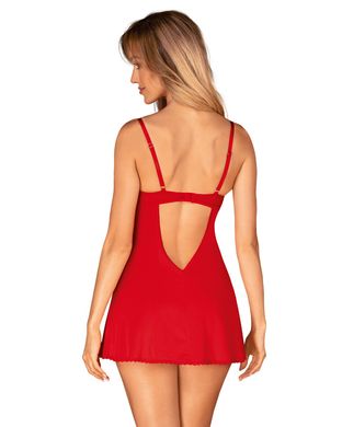 Пеньюар Obsessive Ingridia chemise & thong XL/2XL, червоний, сорочка, стрінги