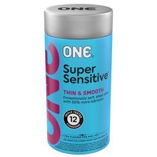 Презервативи ONE Super Sensitive, 12 шт, гладенькі, з додатковою змазкою, паковання-тубус