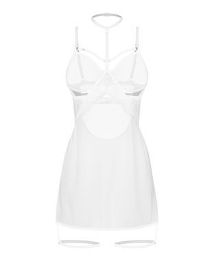Бебі-дол Obsessive Arrowel White chemise S/M, з декоративним чокером та гартерами