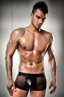 Прозорі чоловічі шортики з гульфіком Passion 003 SHORT black XXL/XXXL, S\M