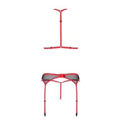Комплект білизни Passion SATARA SET L/XL red, топ, пояс для панчіх, стрінги