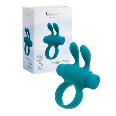 Ерекційне віброкільце S Pleasures Premium Rabbit Ring бірюзове, зі знімною віброкулею та вушками