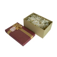 Подарункова коробка з бантом бордово-золота, M — 25×18,5×11,5 см