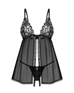 Сорочка беби-долл Obsessive Blomentis babydoll & thong, XS/S, кружевной лиф, стринги в комплекте