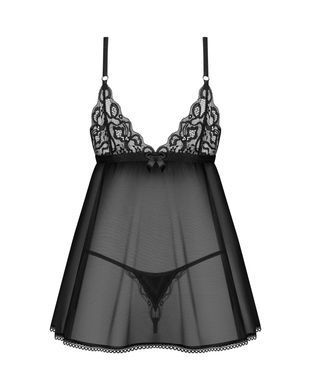 Сорочка беби-долл Obsessive Blomentis babydoll & thong, XS/S, кружевной лиф, стринги в комплекте