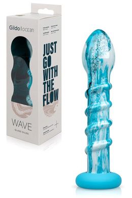 Стеклянный дилдо Gildo Ocean Wave, с силиконовым основанием