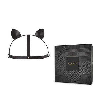 Маска кошечки Bijoux Indiscrets MAZE - Cat Ears Headpiece Black, экокожа, Черный