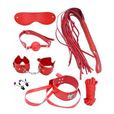 Набор MAI BDSM STARTER KIT Nº 75 Red: плеть, кляп, наручники, маска, ошейник, веревка, зажимы