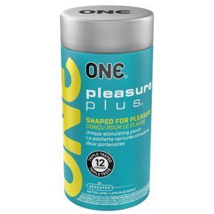 Презервативи ONE Pleasure Plus, 12 шт, з ребристою ділянкою на кінці, подарункове паковання-тубус