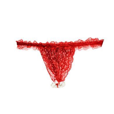 Набор Intt BRAZILIAN PANTY RED: трусики на резинке S-XL с жемчужным кольцом + клубничный лубрикант