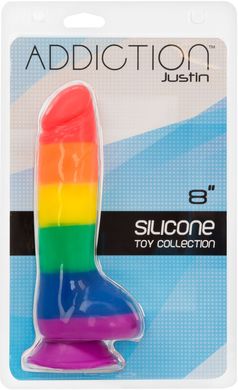 Райдужний фалоімітатор ADDICTION - JUSTIN - 8 "- RAINBOW, 20,3 см, силікон, вібропуля в подарунок