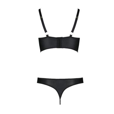 Комплект з екошкіри Passion Malwia Bikini 6XL/7XL black, з люверсами та ремінцями, бра, трусики