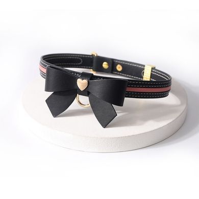 Нашийник з повідцем LOCKINK SEVANDA Love Heart Butterfly Leather Collar Set, чорно-рожевий, з бантом