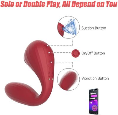 Вакуумний вагінально-кліторальний стимулятор Magic Motion Bobi Red, керування зі смартфона, Червоний