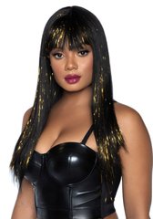 Чорна перука із золотими пасмами Leg Avenue Long bang wig with tinsel, 60 см