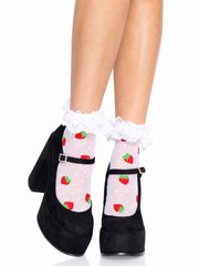 Носки женские с клубничным принтом Leg Avenue Strawberry ruffle top anklets One size, кружевные манж