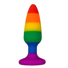 Силиконовая анальная пробка Wooomy Hiperloo Silicone Rainbow Plug L, диаметр 3,9 см, длина 13,1 см, Радуга
