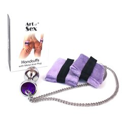 Наручники з металевою анальною пробкою Art of Sex Handcuffs with Metal Anal Plug size M Purple