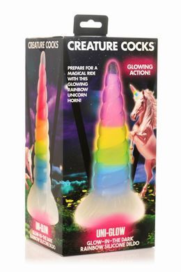 Фентезійний фалоімітатор Creature Cocks Luminescent Rainbow Silicone Dildo, світиться в темряві, 19,6 см