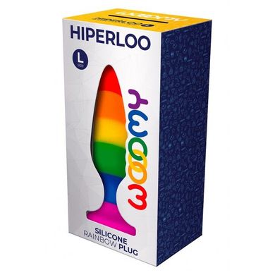 Силіконова анальна пробка Wooomy Hiperloo Silicone Rainbow Plug L, діаметр 3,9 см, довжина 13,1 см, Радуга