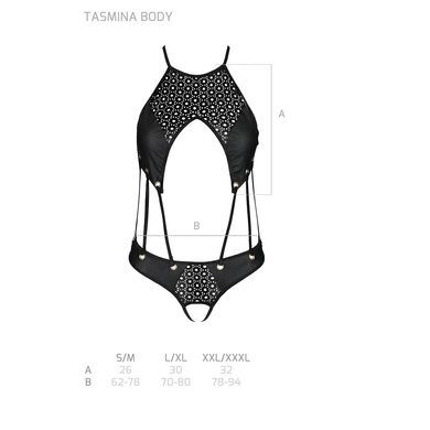 Боді з відкритим доступом Passion TASMINA BODY L/XL black, екошкіра, шнурівки, ажурні мережива