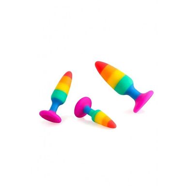 Силиконовая анальная пробка Wooomy Hiperloo Silicone Rainbow Plug M, диаметр 2,9 см, длина 11 см, Радуга