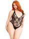 Тедди Leg Avenue Floral lace deep-V teddy, 1X/2X, черное, кружевное, открытая спина, высокие трусики