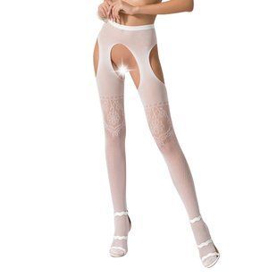 Колготки-бодістокінги з відкритим доступом Passion S017 One Size, White, імітація панчіх та пояса, Білий, Універсальний